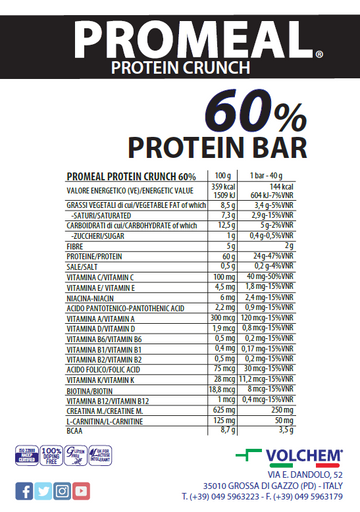 PROMEAL ® PROTEIN CRUNCH 60% 40gr - VOLCHEM - Vaniglia